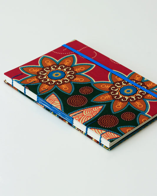 Quaderno A5 wax africano fucsia e verde scuro (elastico e busta)