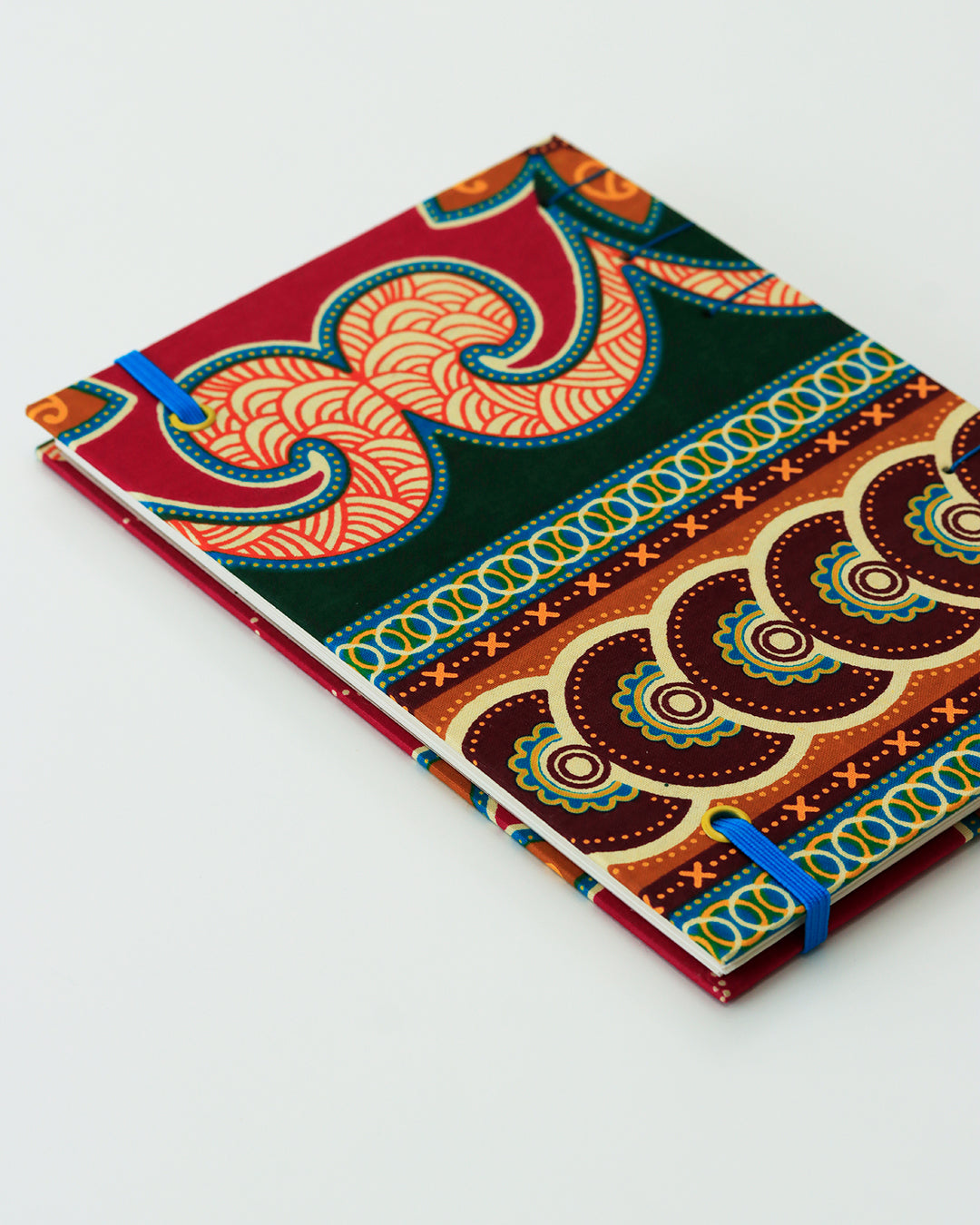 Quaderno A5 wax africano fucsia e verde scuro (elastico e busta)