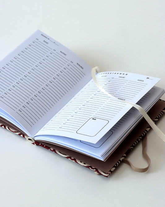 Agenda tascabile perpetua A6, motivo giapponese Motivo Neko e Seigaiha (gatti e onde)