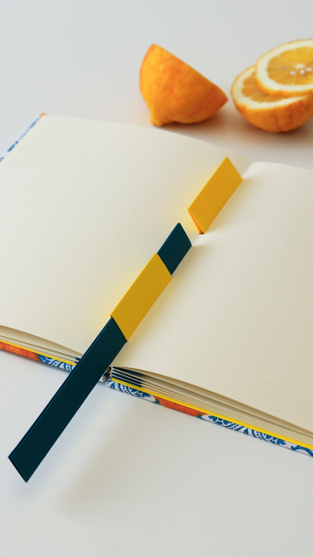 Ricettario formato A5, carta agrumi, maioliche giallo, azzurro e blu