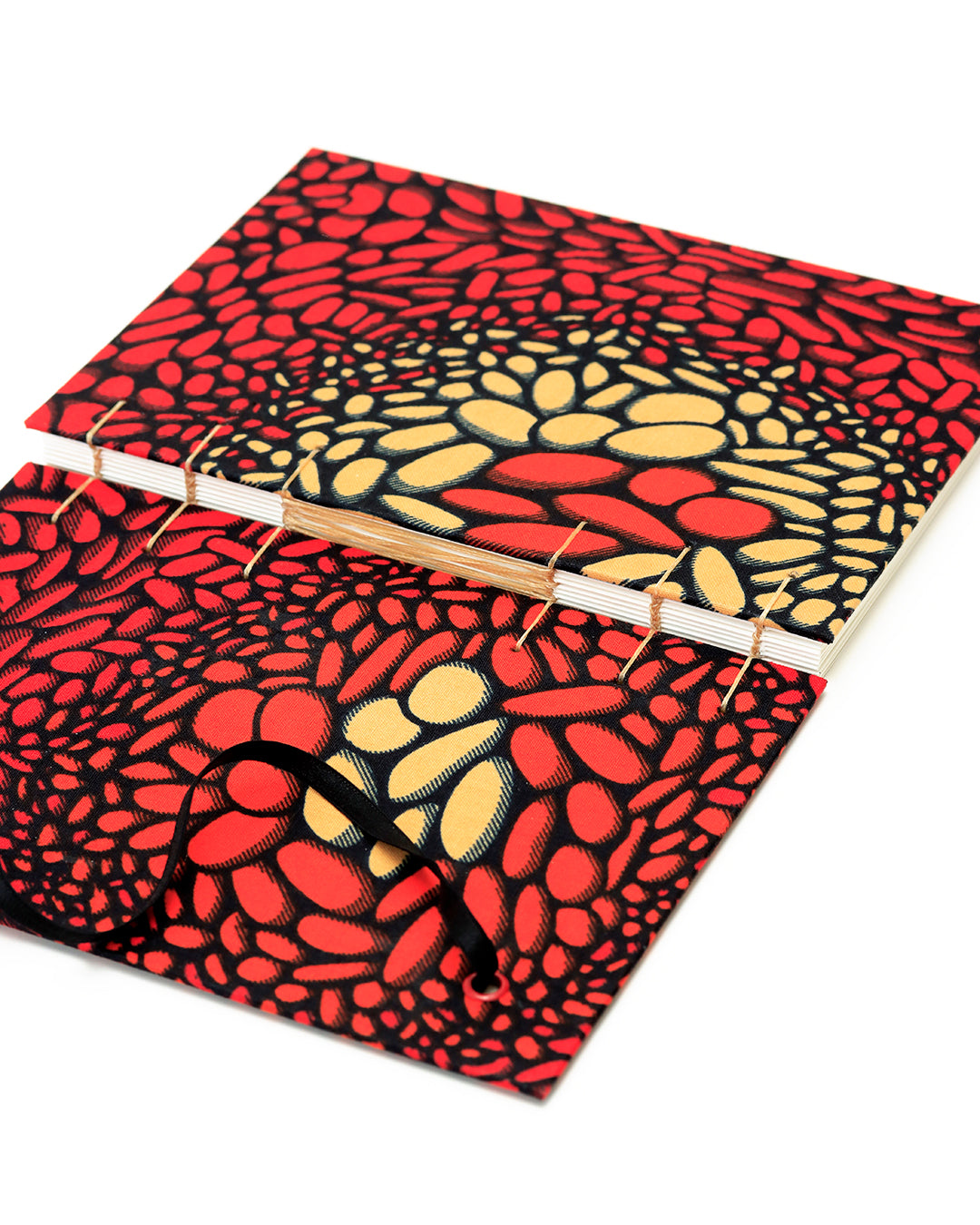 Quaderno A5 wax africano rosso e arancione lava (elastico e busta)