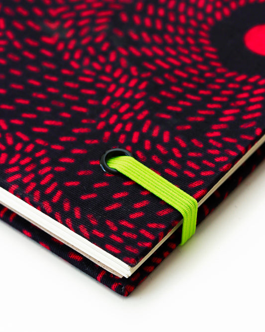 Quaderno A5 wax africano fiore fucsia su verde fluo (elastico e busta)