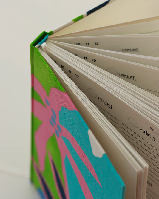 Agenda tascabile perpetua A6, fiori e palma colorate