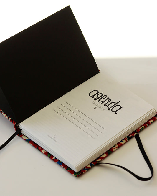 Agenda tascabile perpetua A6, floreale bordeaux wax africano