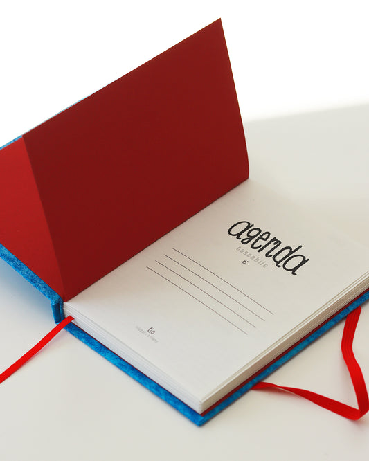 Agenda tascabile perpetua A6, azzurra e rossa