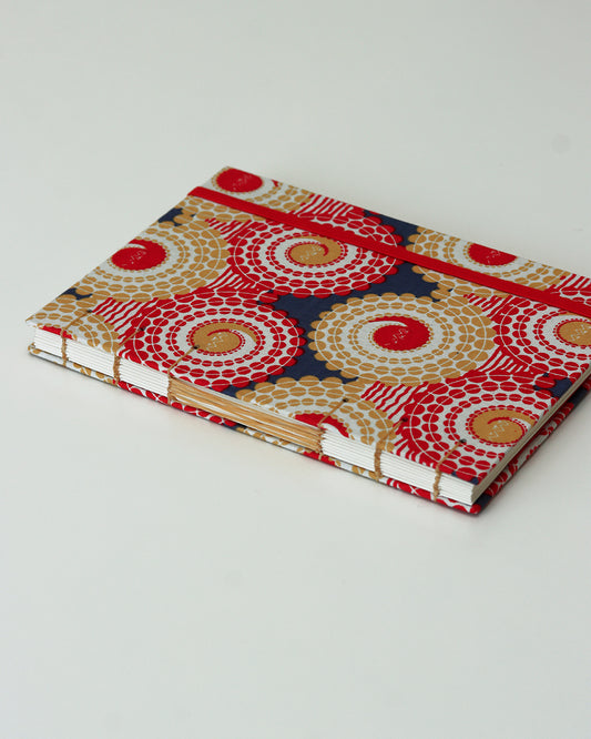 Quaderno A5 wax africano cerchi rosso e beige (elastico e busta)