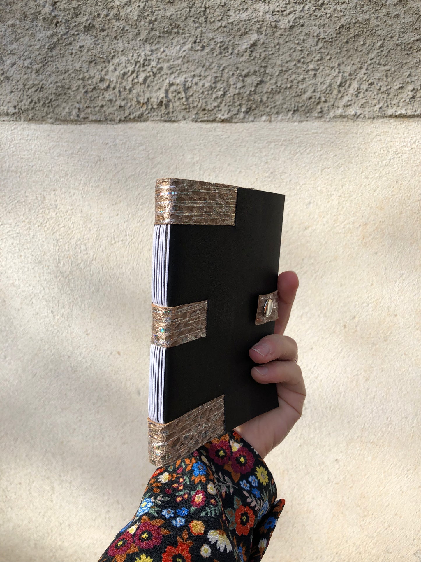 Taccuino da viaggio copertina flessibile bi-colore in cuoio marocchino e pelle mela vegana, Argento e Nero