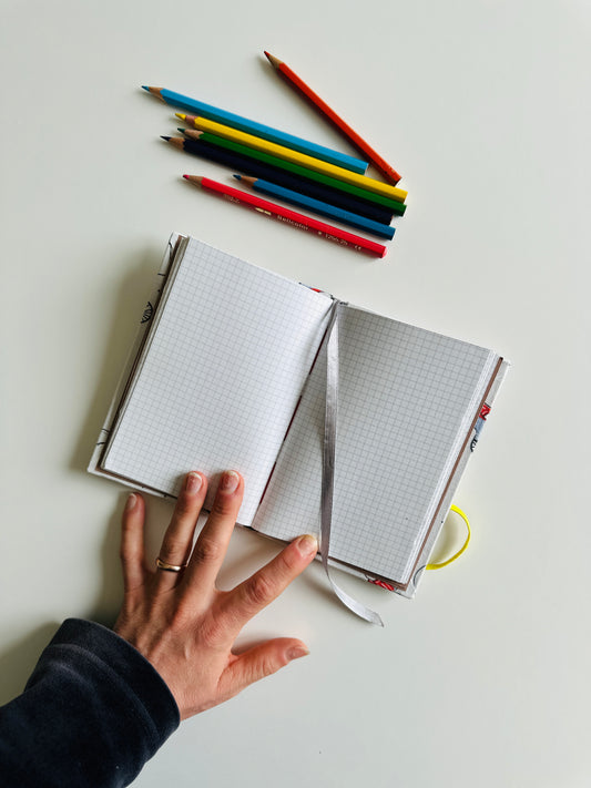 Quaderno (circa) A6 | diario dei segreti (a quadretti) | rilegatura francese cartonata | elefanti bianco