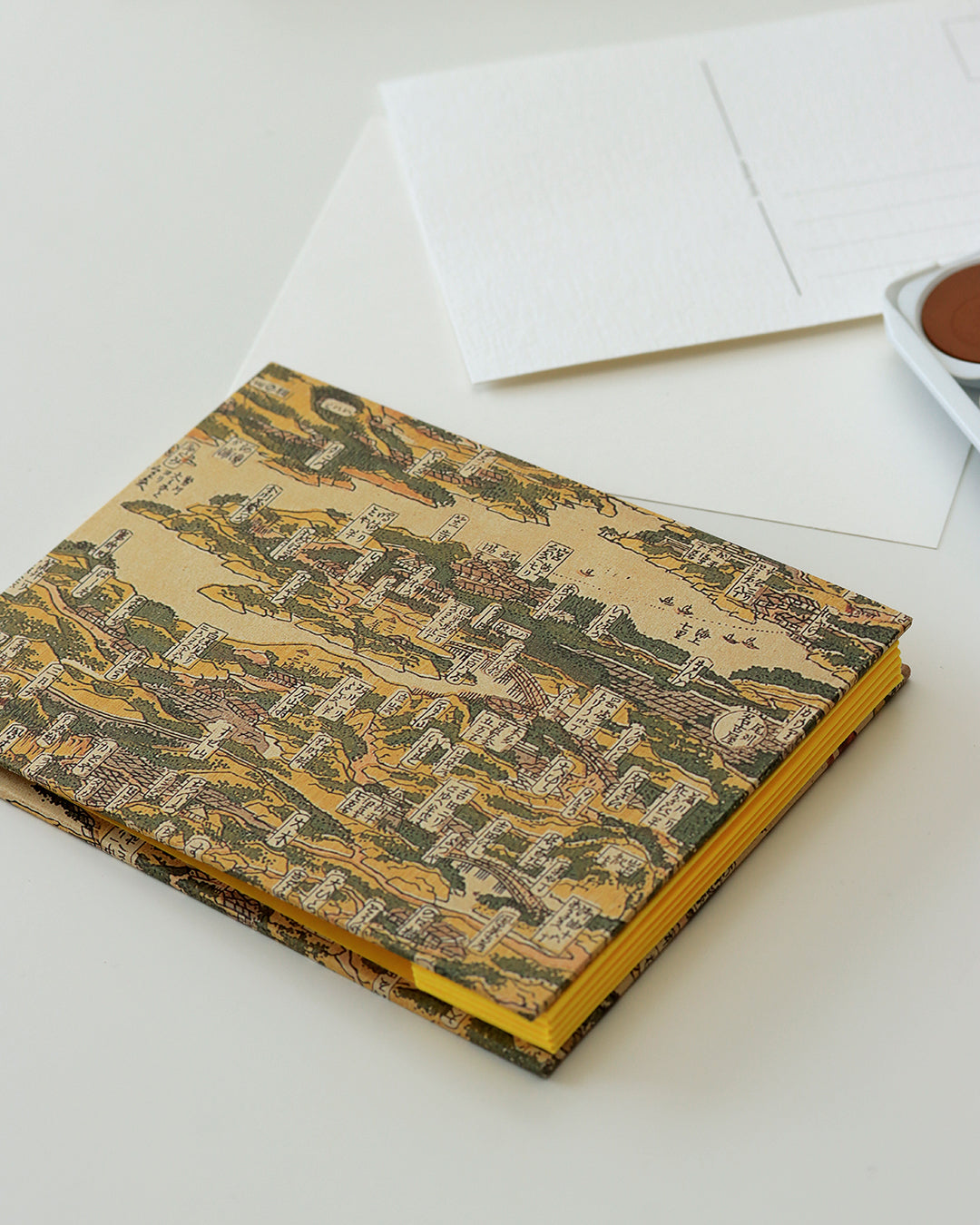 Album cartoline (illustrate) con mappa vintage giapponese, periodo Evo II