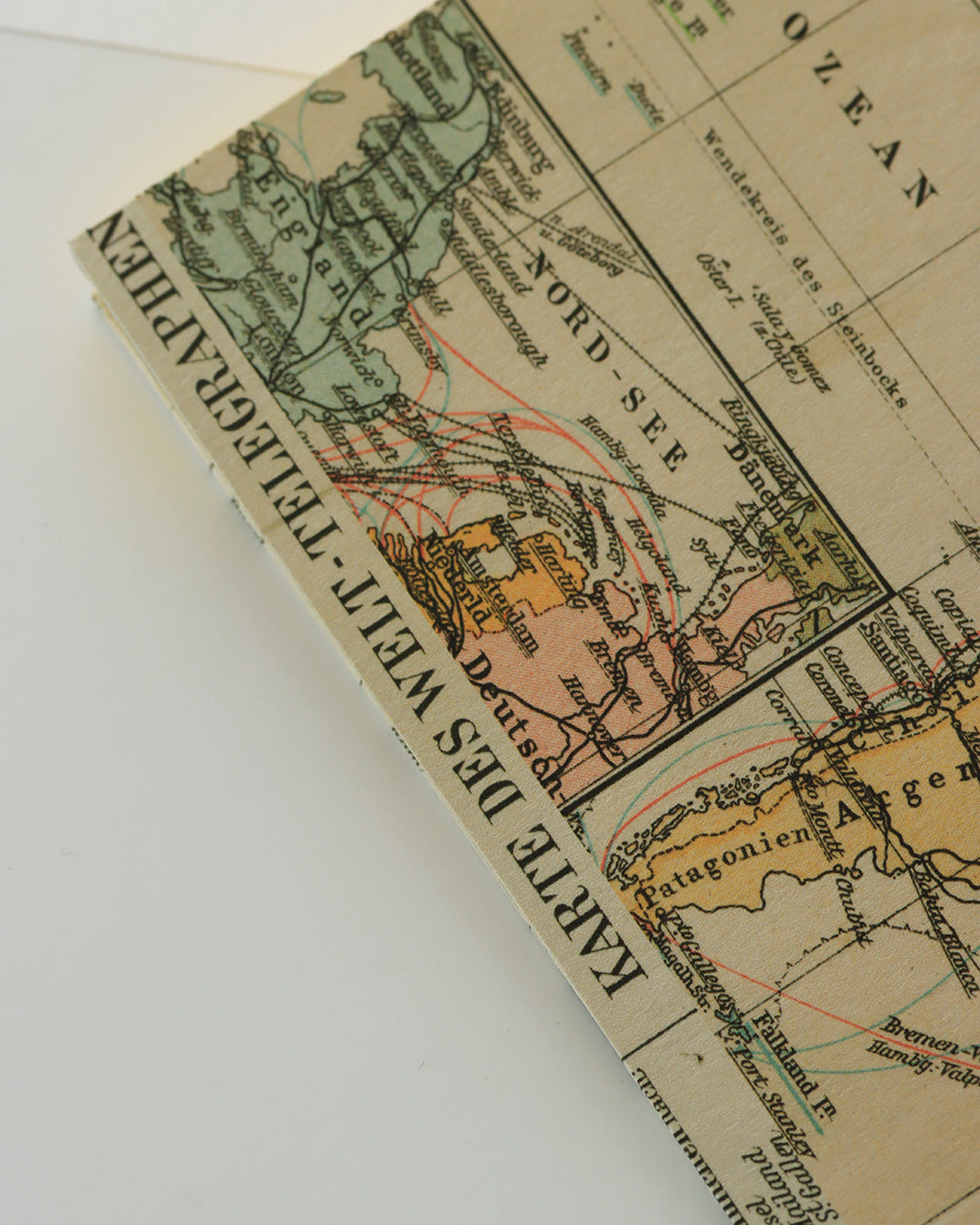 Album cartoline (illustrate) con mappa vintage rete telegrafica mondiale e principali rotte di navigazione