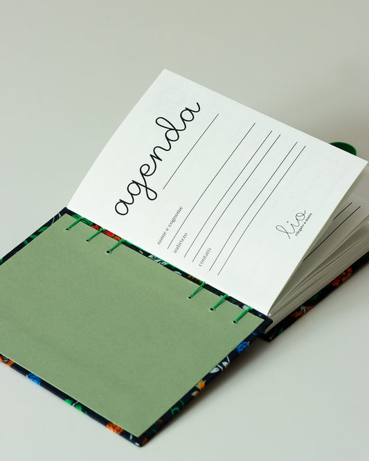Agenda delle ricorrenze floreale blu e verde (mix-copta francese con elastico)