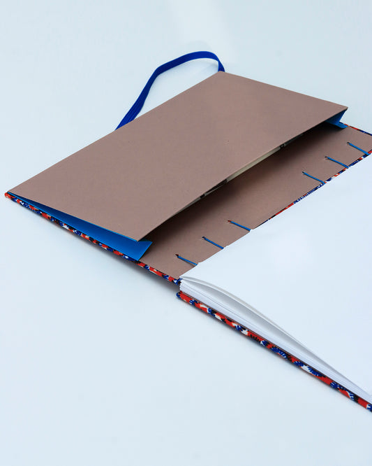 Quaderno A5 wax africano pattern ondulato arancione e azzurro (elastico e busta)