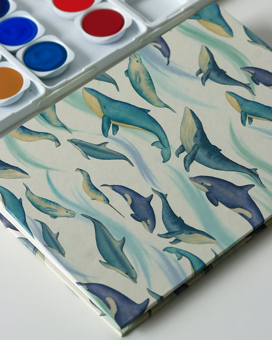 Quaderno A5 botanico Acquarello e Collage Balene e delfini
