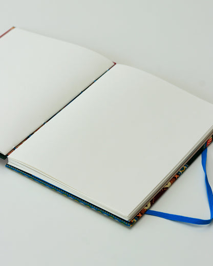 Quaderno A5 wax africano cerchi rosso e beige (elastico e busta)