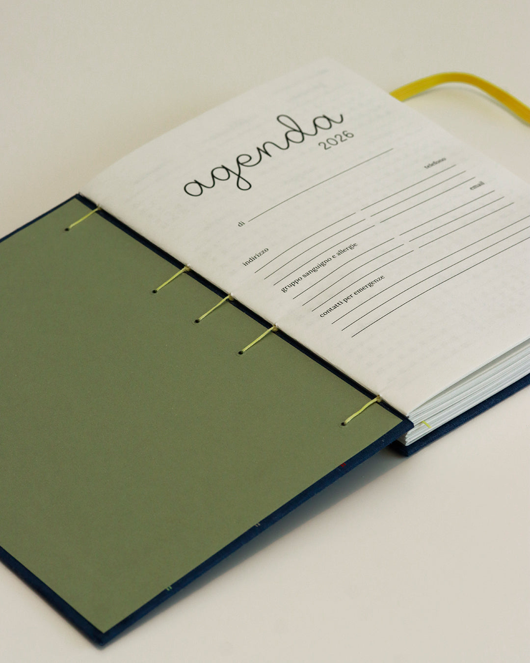 Agenda 2026 blu con pois colorati ricamati (copta con elastico)