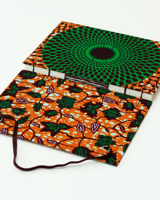 Quaderno A5 wax africano cerchio verde (elastico e busta)