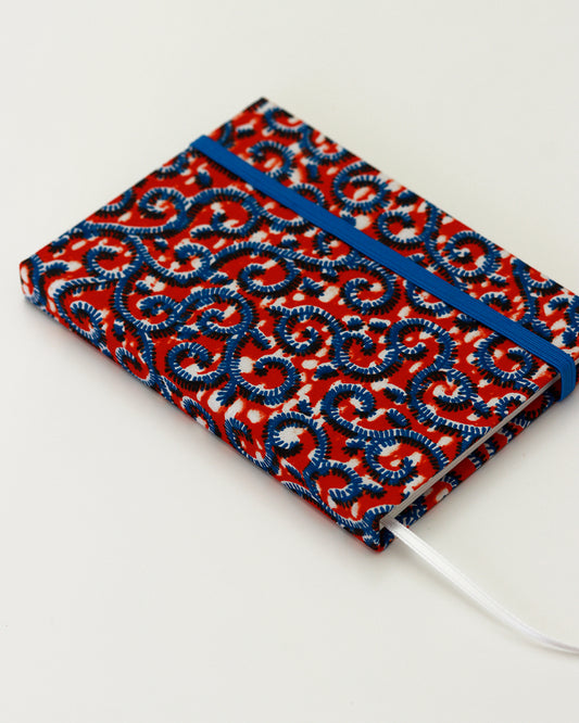 Agenda tascabile perpetua A6, wax africano arancione e blu