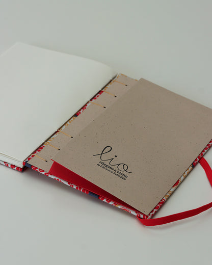 Quaderno A5 wax africano cerchi rosso e beige (elastico e busta)