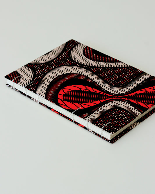 Quaderno A5 wax africano pois bianco, arancione e bordeaux