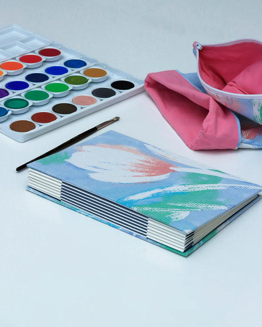 Quaderno Acquarello (Fabriano 1264, 25% cotone) fiore pennellato, azzurro