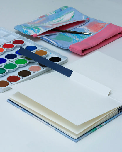 Quaderno Acquarello (Fabriano 1264, 25% cotone) fiore pennellato, azzurro