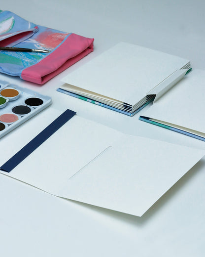 Quaderno Acquarello (Fabriano 1264, 25% cotone) fiore pennellato, azzurro