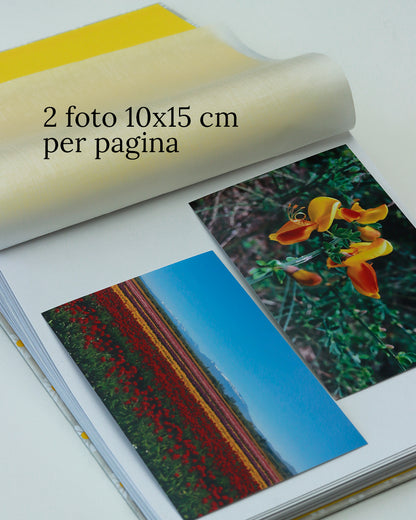 Album medio fotografia | formato quadrato con veline intercalari | copertina in carta di lokta con margherite