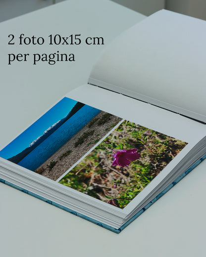 Album medio fotografia | formato quadrato con veline intercalari | copertina in tessuto indiano azzurro