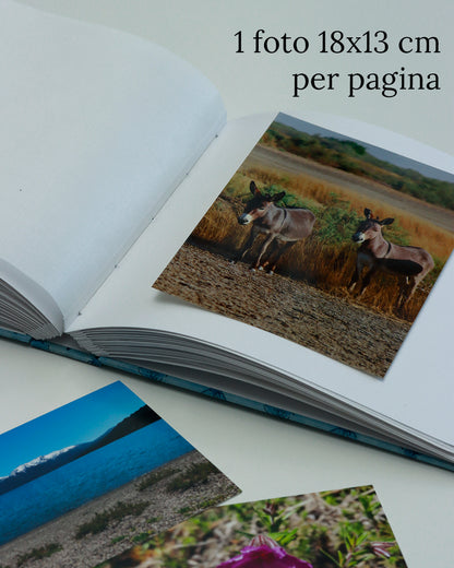 Album medio fotografia | formato quadrato con veline intercalari | copertina in tessuto indiano azzurro