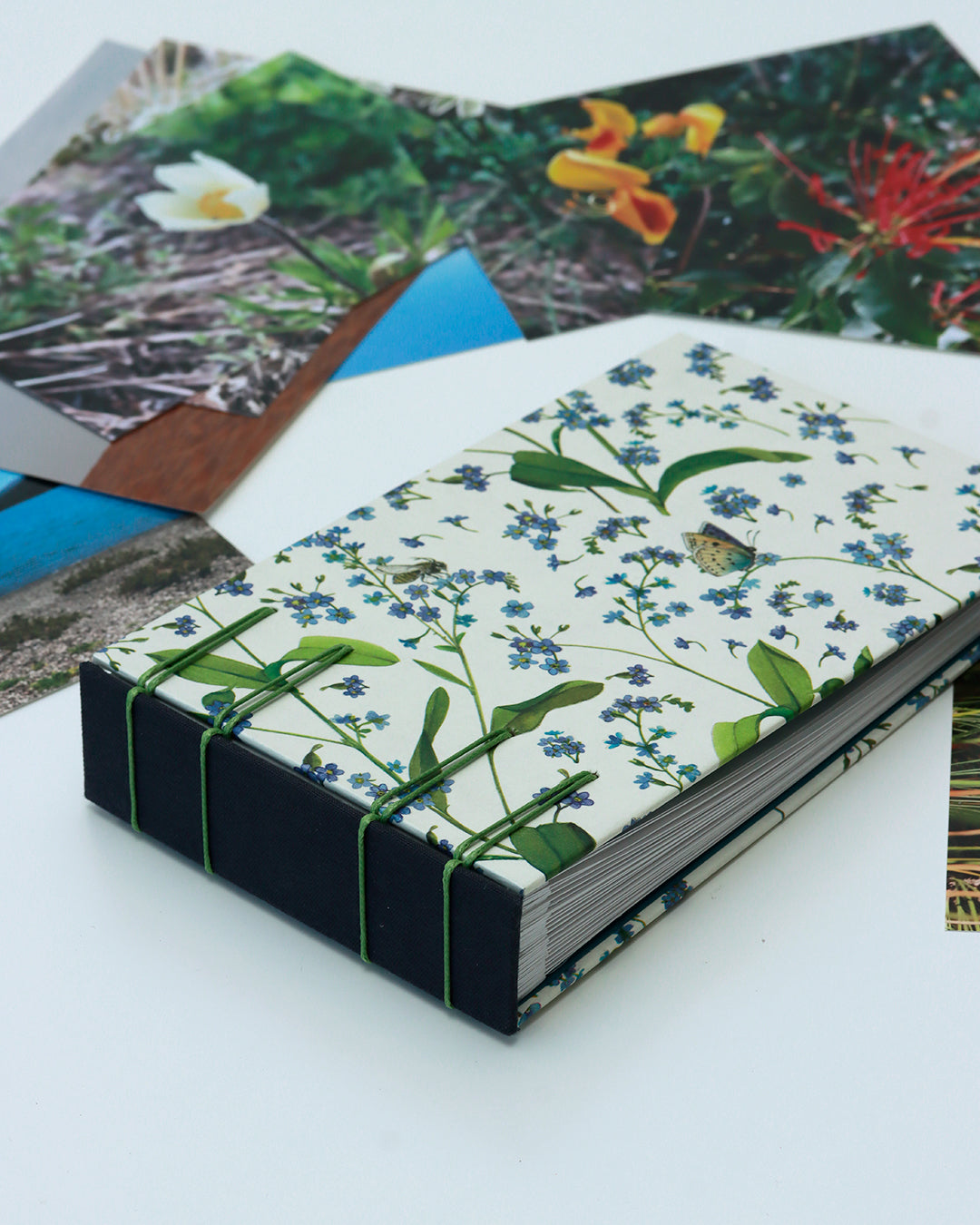 Album piccolo fotografia | formato orizzontale con veline intercalari | copertina con carta Myosotis (Non ti scordar di me)