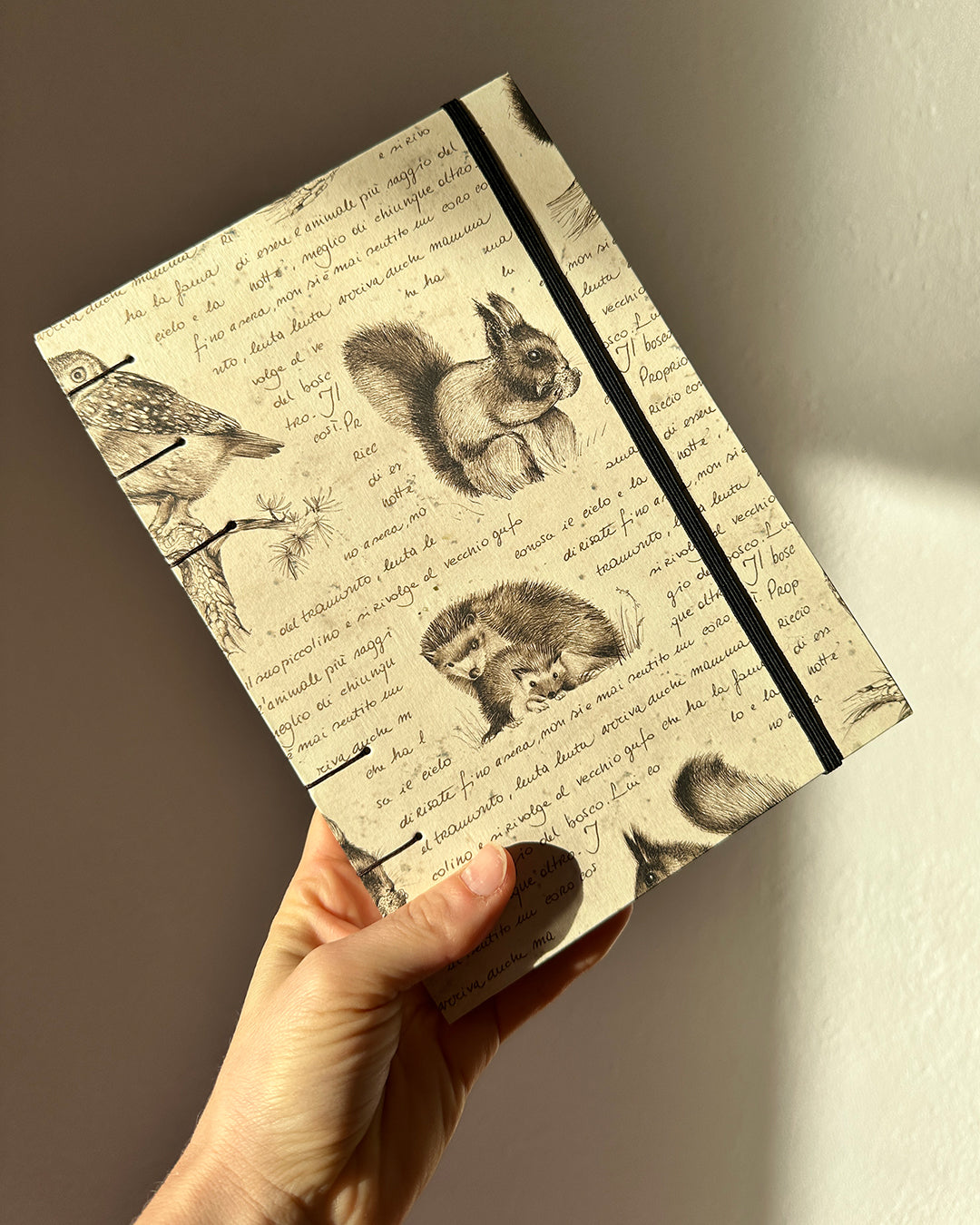 Quaderno Appunti, Formato A5, Algacarta, animali del bosco (con elastico e busta)