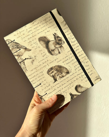Quaderno Appunti, Formato A5, Algacarta, animali del bosco (con elastico e busta)