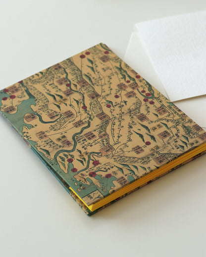 Album cartoline (illustrate) con mappa vintage giapponese, periodo Evo I