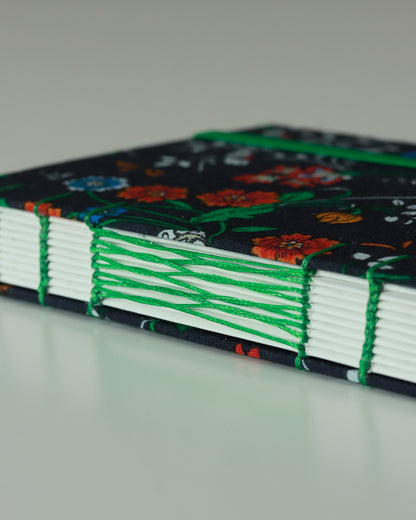 Agenda delle ricorrenze floreale blu e verde (mix-copta francese con elastico)