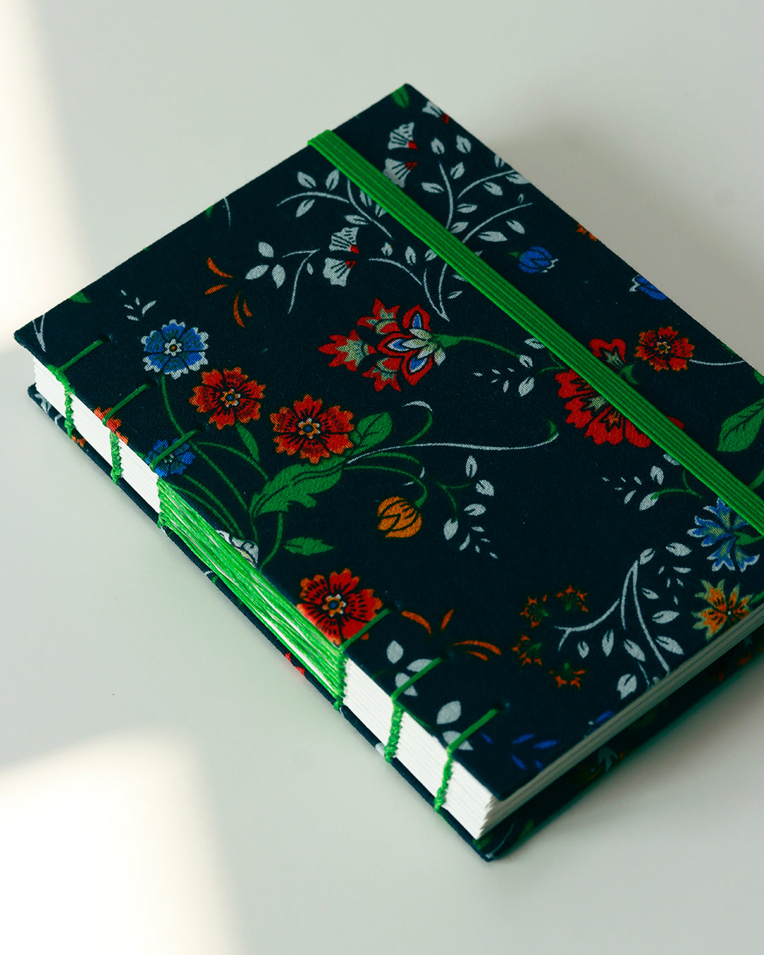 Agenda delle ricorrenze floreale blu e verde (mix-copta francese con elastico)