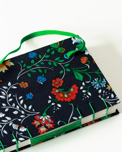 Agenda delle ricorrenze floreale blu e verde (mix-copta francese con elastico)