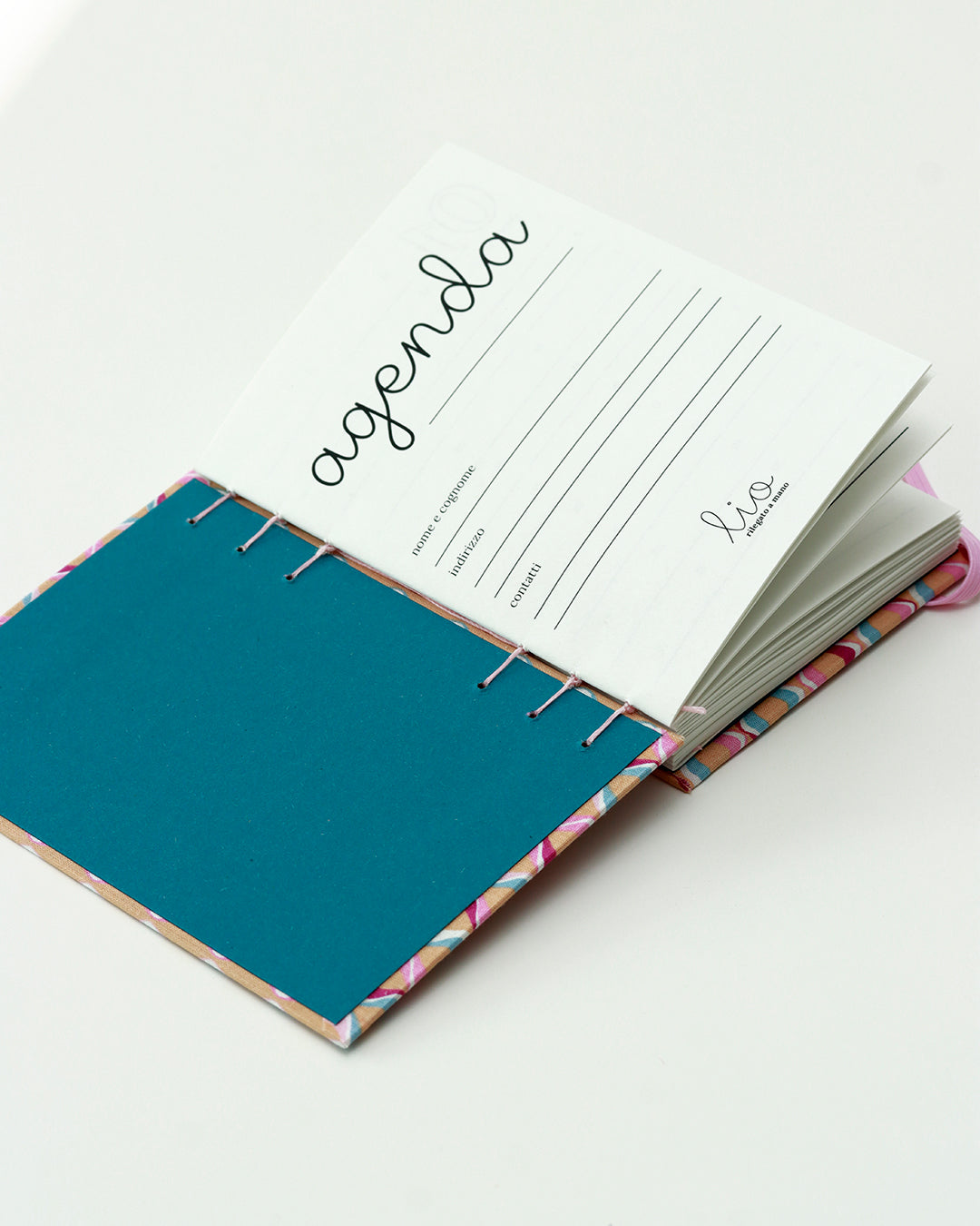 Agenda delle ricorrenze righe ondulate rosa (mix-copta francese con elastico)