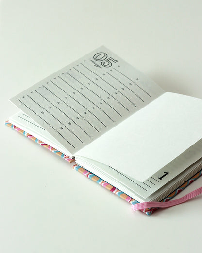 Agenda delle ricorrenze righe ondulate rosa (mix-copta francese con elastico)