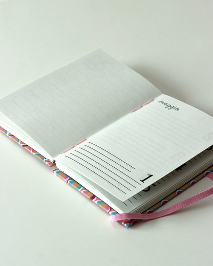 Agenda delle ricorrenze righe ondulate rosa (mix-copta francese con elastico)