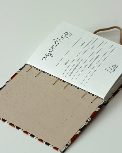 Agendina 2026 motivi astratti geomettrici marroni (copta con elastico e busta)