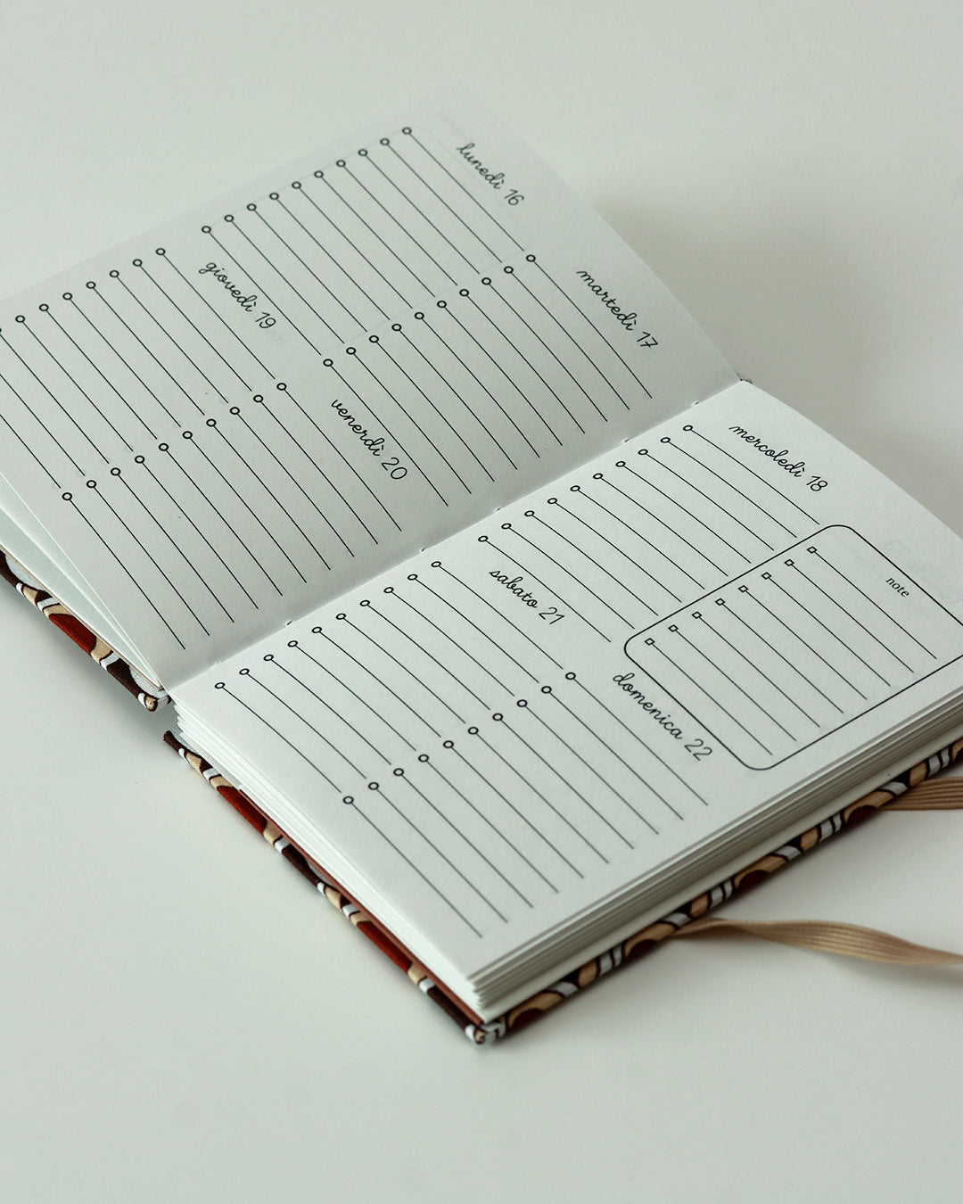 Agendina 2026 motivi astratti geomettrici marroni (copta con elastico e busta)