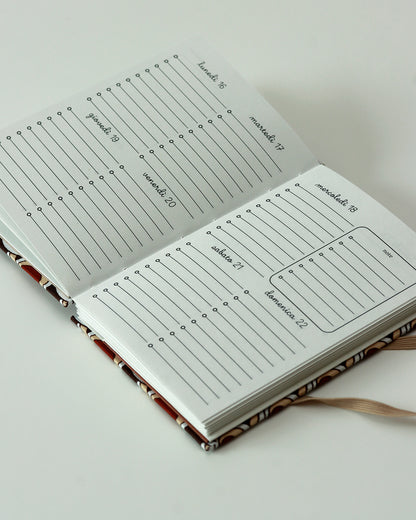 Agendina 2026 motivi astratti geomettrici marroni (copta con elastico e busta)