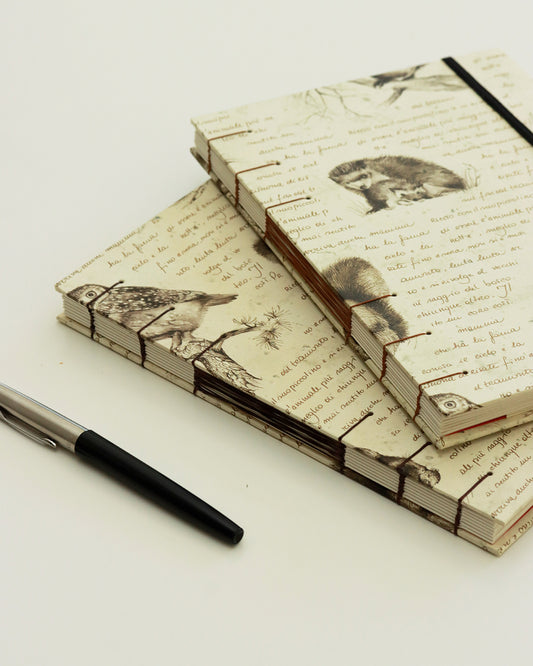 Quaderno Appunti, Formato A5, Algacarta, animali del bosco (con elastico e busta)