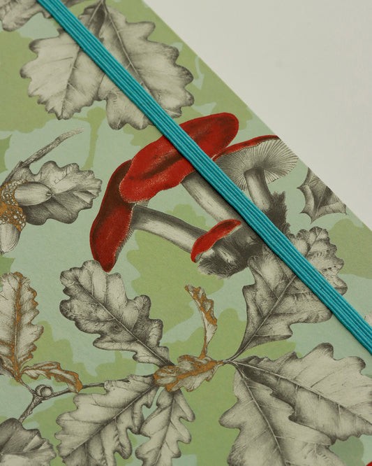 Quaderno Appunti, Formato A5, carta di bambú e cotone, Funghi (con elastico e busta)