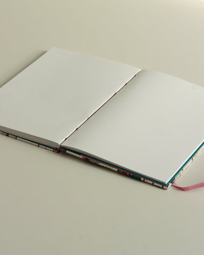 Quaderno Appunti, formato A5, carta di bambù e cotone, fiori di cotone (elastico e busta)