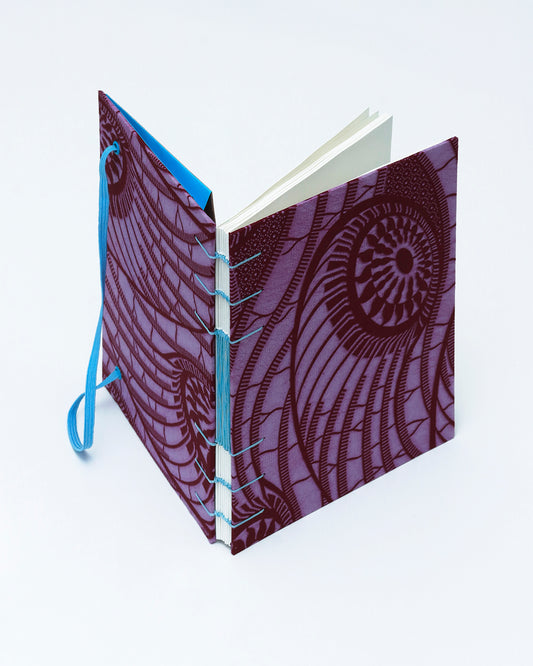 Quaderno A5 wax africano sole viola e bordeaux (elastico e busta)