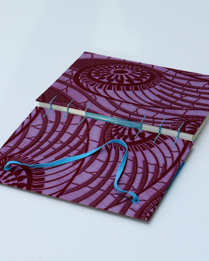 Quaderno A5 wax africano sole viola e bordeaux (elastico e busta)