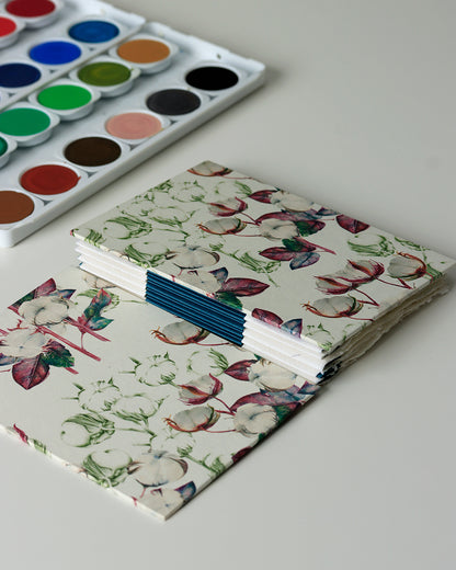 Quaderno A6 Acquarello, Collage e Calligrafia 100% cotone, fiori di cotone