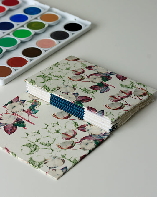 Quaderno A6 Acquarello, Collage e Calligrafia 100% cotone, fiori di cotone