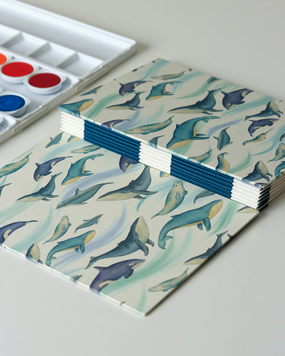Quaderno A5 botanico Acquarello e Collage Balene e delfini